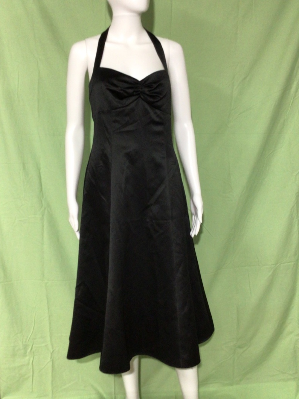 David's Bridal Black Satin-like Halter A-Line Midi Dress